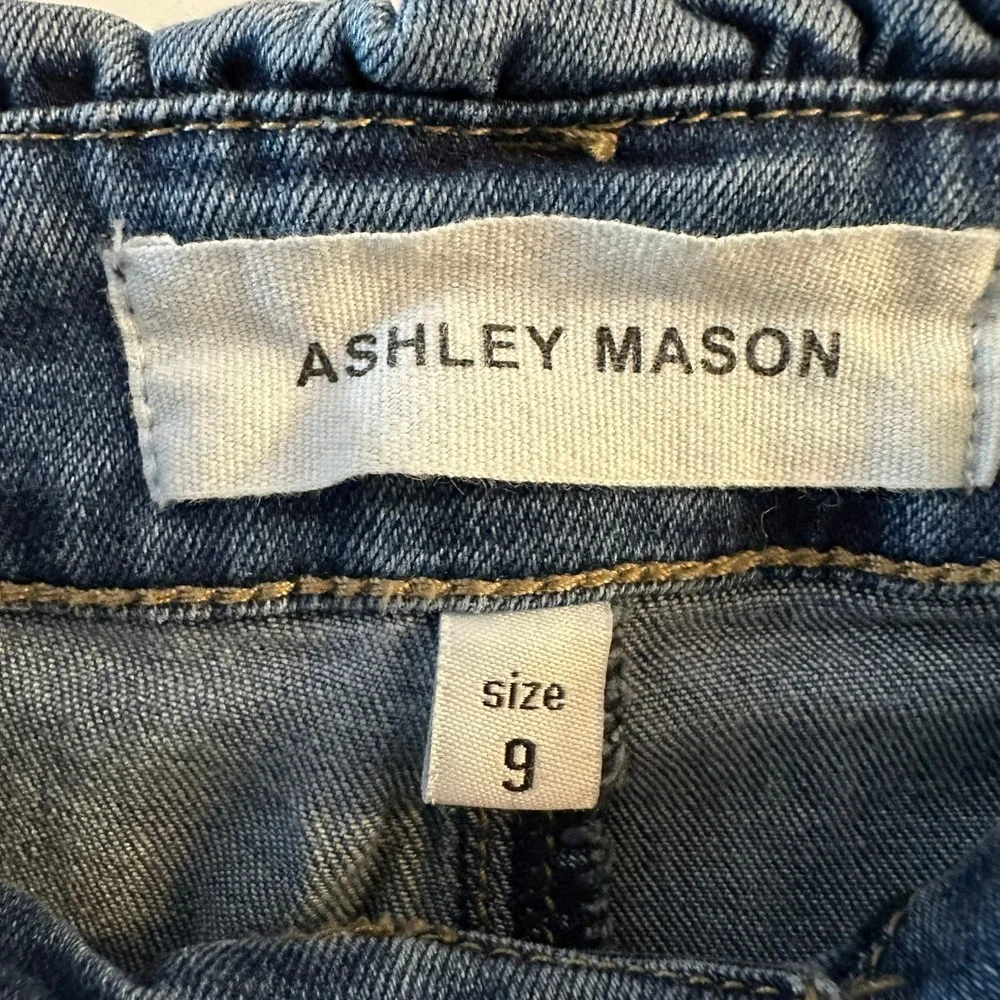 ASHLEY MASON Paperbag‎ High Waist Belted Denim Jeans Size 9 Frayed Raw Hem